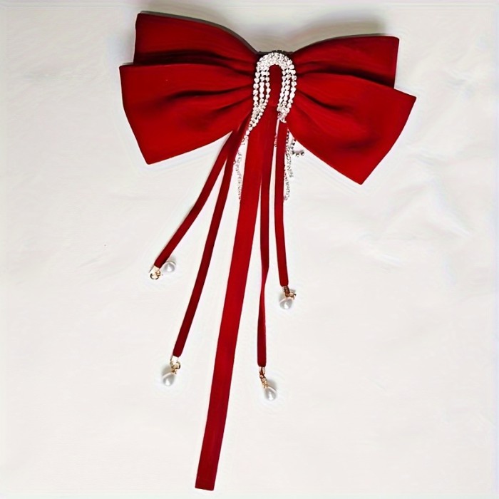 Vintage Rhinestone Tassel Bow Hair Clip - Vintage-Inspired, Perfect for Fall\u002FWinter & Christmas - Chic Accessory for Women and Teens
