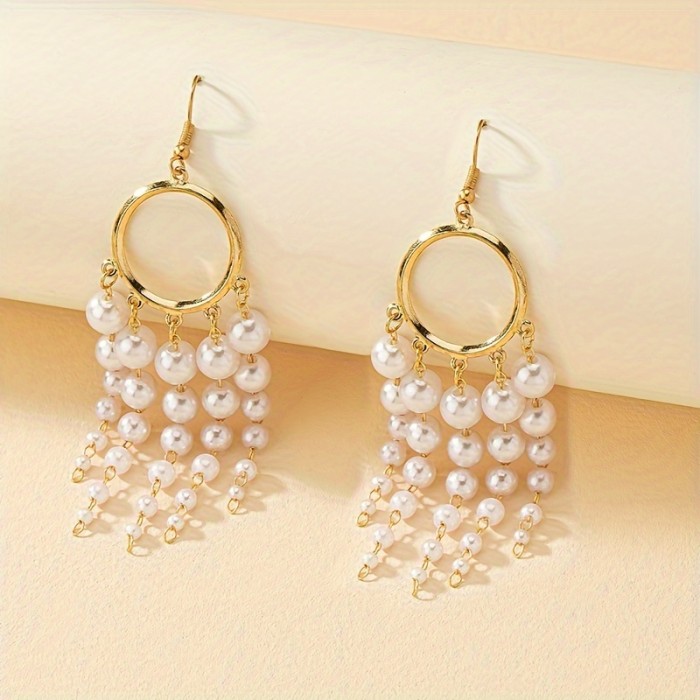 Drop Earrings with Faux Pearls 1 Pair Of Drop Earrings Sparkling Tassel Design Inlaid Faux Pearls Match Daily Outfits Party Accessories Casual Dating Decor