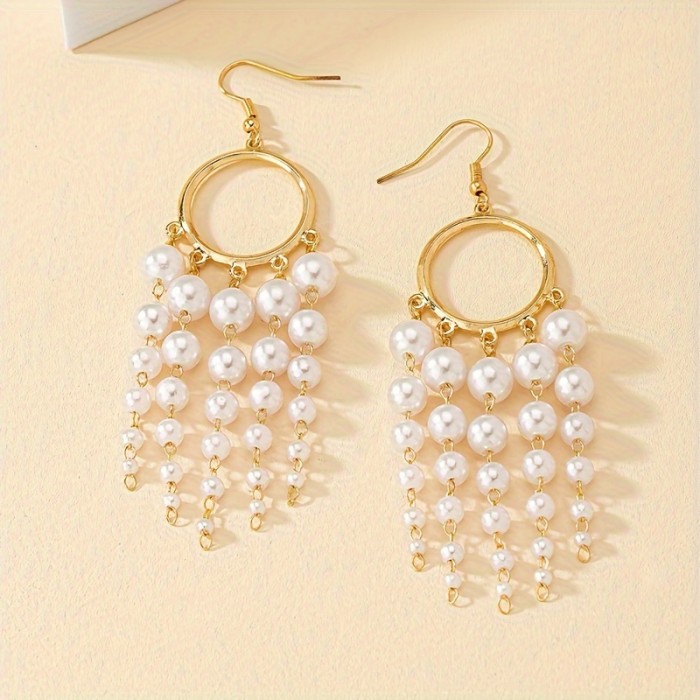 Drop Earrings with Faux Pearls 1 Pair Of Drop Earrings Sparkling Tassel Design Inlaid Faux Pearls Match Daily Outfits Party Accessories Casual Dating Decor