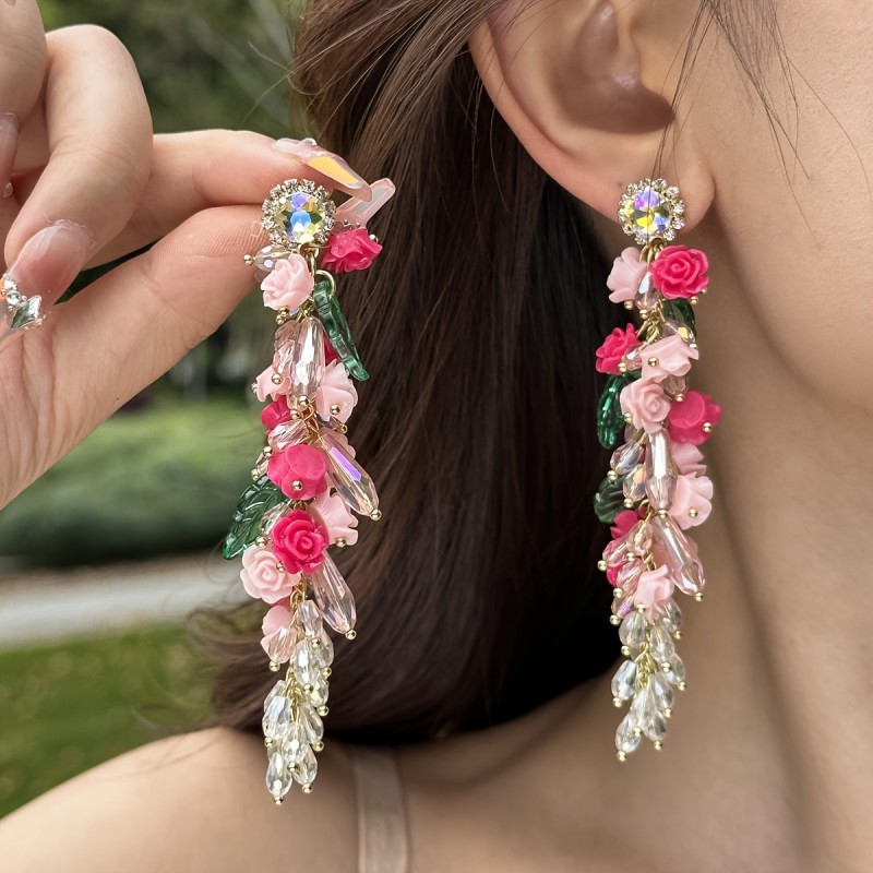 1 Pair of Spring\u002FSummer Pastoral Vacation Style Sweet Daily Matching Tassel Artificial Flower Earrings