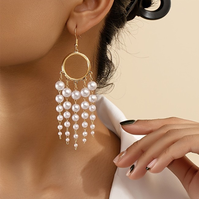 Drop Earrings with Faux Pearls 1 Pair Of Drop Earrings Sparkling Tassel Design Inlaid Faux Pearls Match Daily Outfits Party Accessories Casual Dating Decor