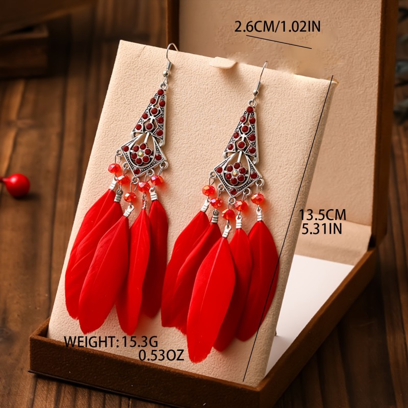 Drop Earrings with Pearl, Iron Vintage Vintage Bohemian Feather Drop Earrings with Natural Pearl and Iron, Perfect for Everyday Wear