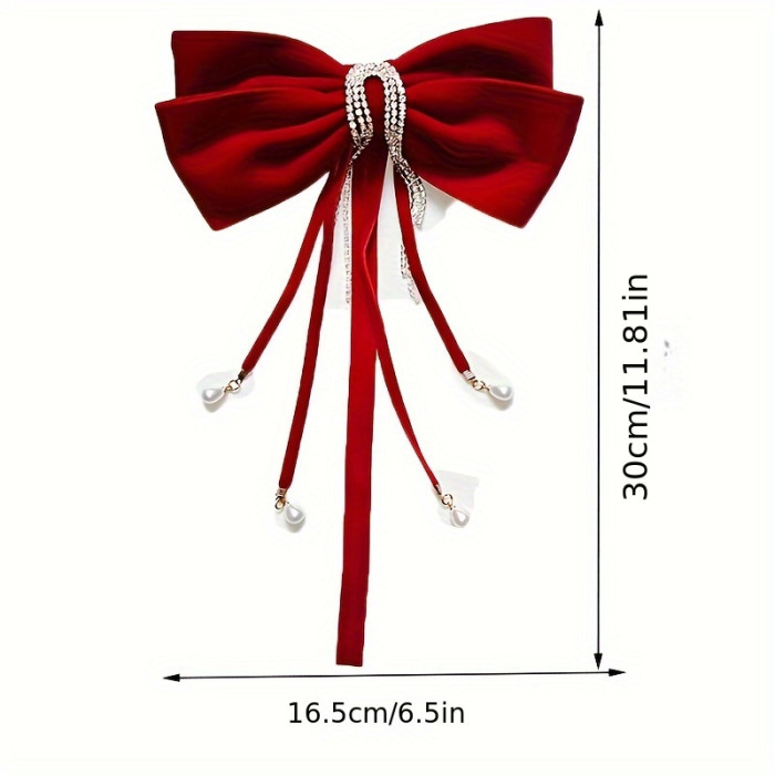 Vintage Rhinestone Tassel Bow Hair Clip - Vintage-Inspired, Perfect for Fall\u002FWinter & Christmas - Chic Accessory for Women and Teens