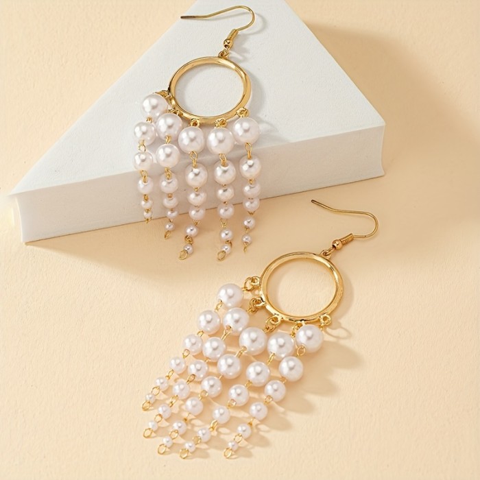 Drop Earrings with Faux Pearls 1 Pair Of Drop Earrings Sparkling Tassel Design Inlaid Faux Pearls Match Daily Outfits Party Accessories Casual Dating Decor