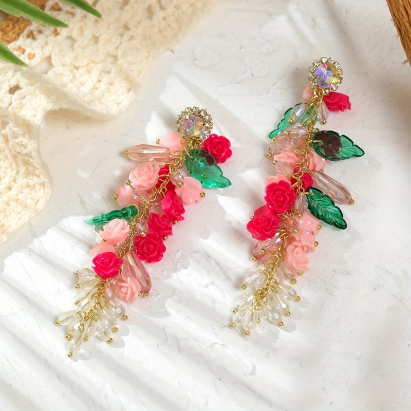 1 Pair of Spring\u002FSummer Pastoral Vacation Style Sweet Daily Matching Tassel Artificial Flower Earrings