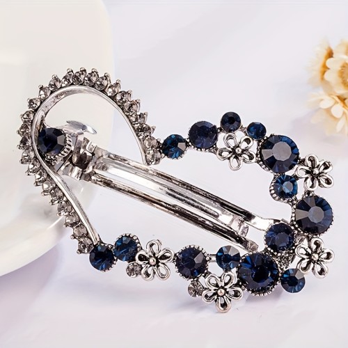 Vintage Elegant Heart-Shaped Hair Clip with Rhinestone Accents, Alloy Flower Hollow Claw Hairpin for Women, Fashion Hair Accessory for Half-Up Hairstyles - Single Piece