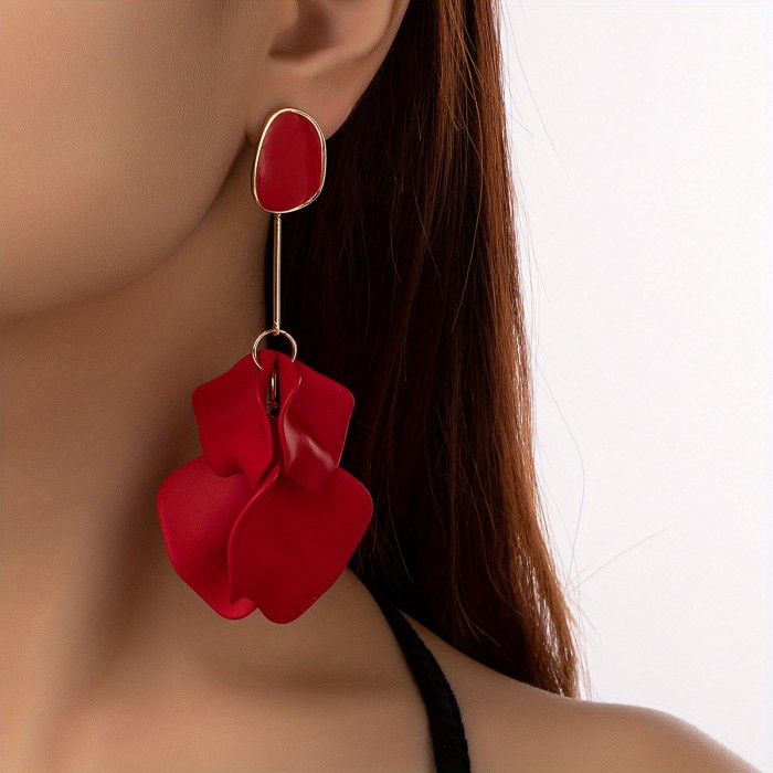 Long Tassel Earrings Elegant Jewelry Fashion Colorful Acrylic Rose Petal Tassel Dangle Earrings Elegant Temperament Sweet Long Jewelry Gift For Women