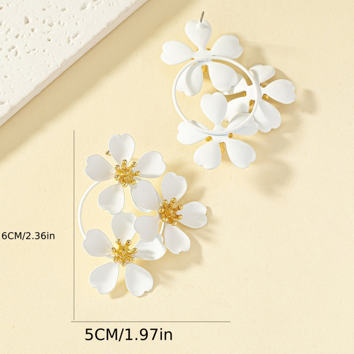 Stunning Floral Stud Earrings - Iron Jewelry with Exaggerated Flower Design, Elegant, Sexy, and Personality-Driven - Perfect for Fashion-Forward Females