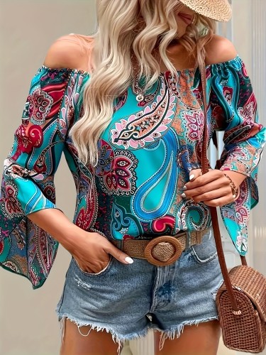 Women'S Vibrant Paisley Print Off-the-Shoulder Blouse