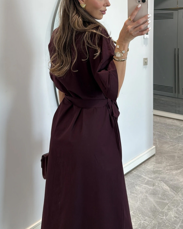 Casual Solid Lapel Dress