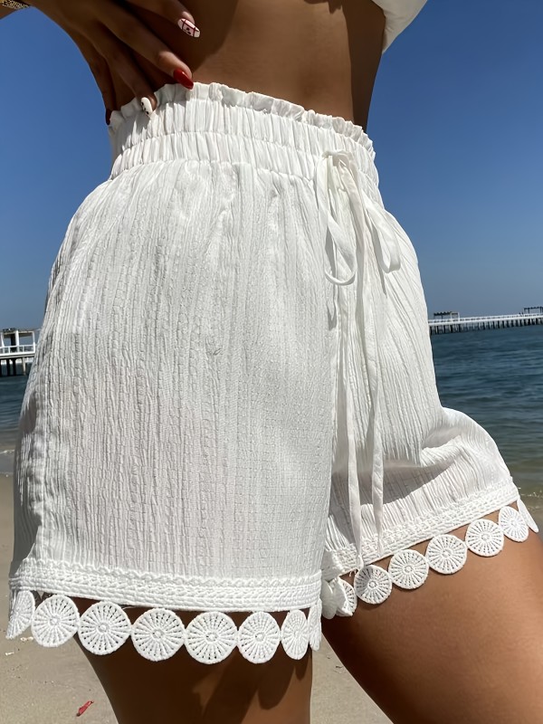 New Summer Women's Shorts, Fashionable Elastic Waist Comfortable Wide Leg Pants in Bohemian Style for Beach Vacation