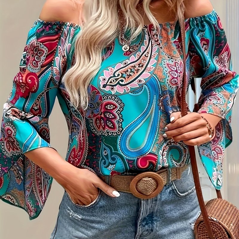 Women'S Vibrant Paisley Print Off-the-Shoulder Blouse