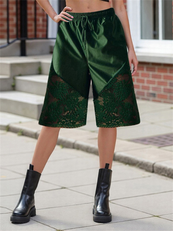 Women's Vintage High-Waisted Wide Leg Shorts with Lace  Shorts