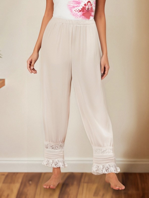 Women's Cropped Harem Pajama Pants with Lace Trim