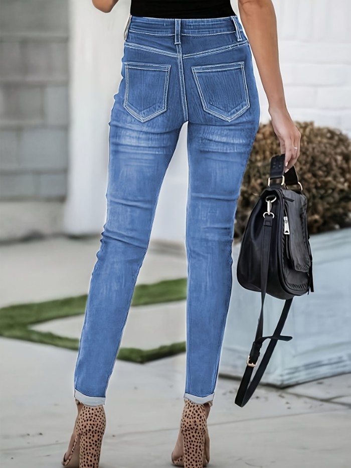 Women's Casual Mid-Waist Elastic Stretch Skinny Jeans