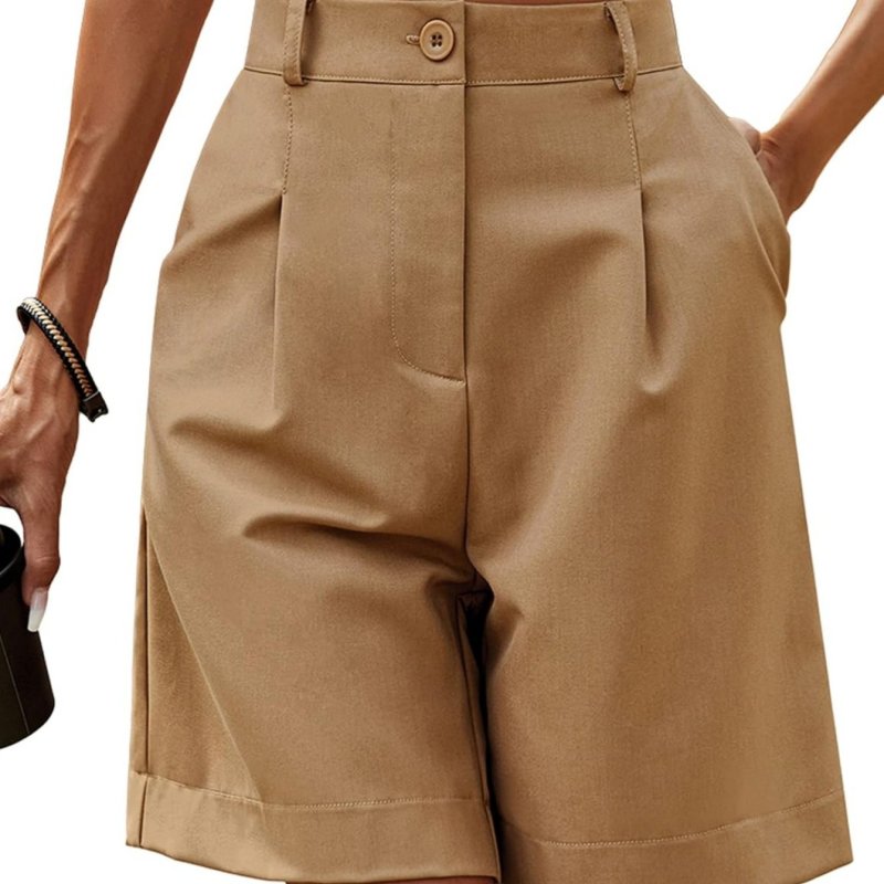 Women's High-Waisted Bermuda Shorts – Casual Knee-Length Shorts with Pockets