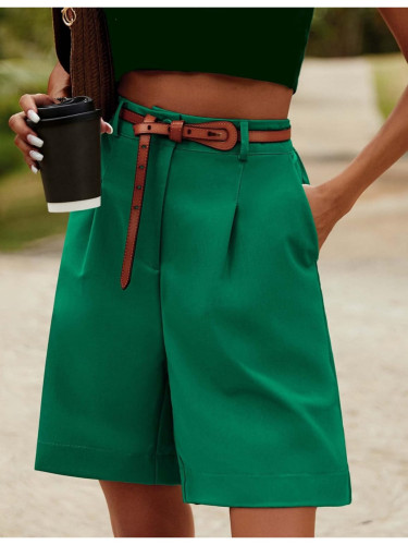 Women's High-Waisted Bermuda Shorts – Casual Knee-Length Shorts with Pockets