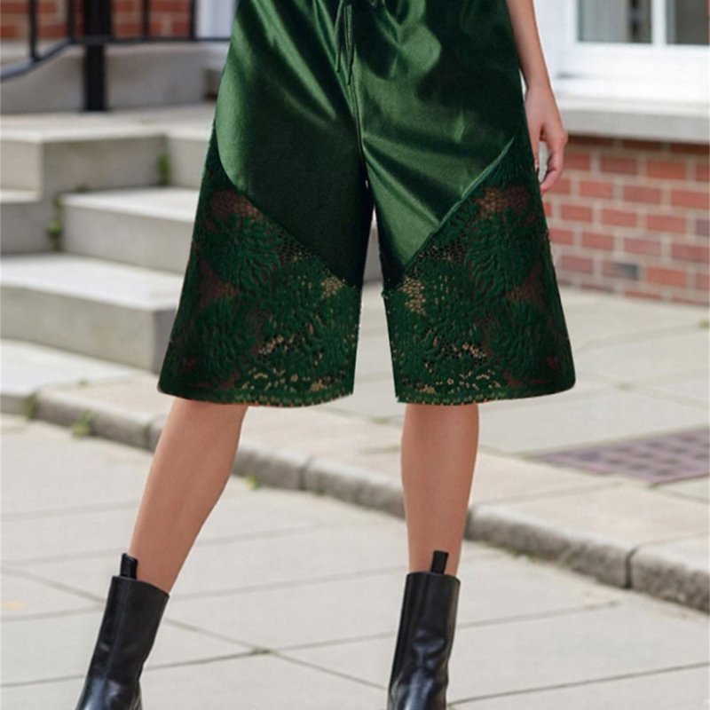 Women's Vintage High-Waisted Wide Leg Shorts with Lace  Shorts