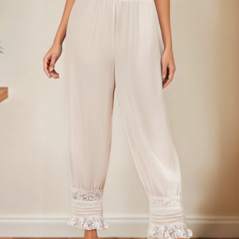 Women's Cropped Harem Pajama Pants with Lace Trim