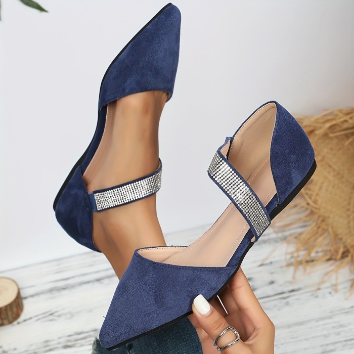 Women'S Spring And Autumn New Fashionable, Suitable For Pairing With Coffee Tee Versatile, Comfortable, Breathable, Lightweight, Water Diamond Pointed Shoes