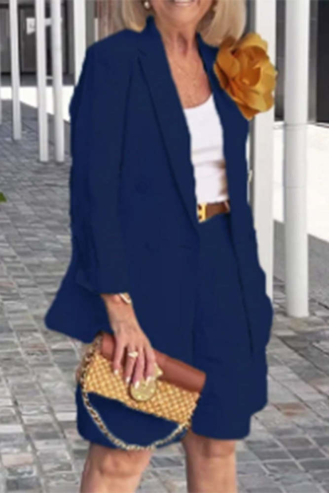 Casual Solid Color Patchwork Turn-back Collar Long Sleeve Two Pieces(4 Colors)