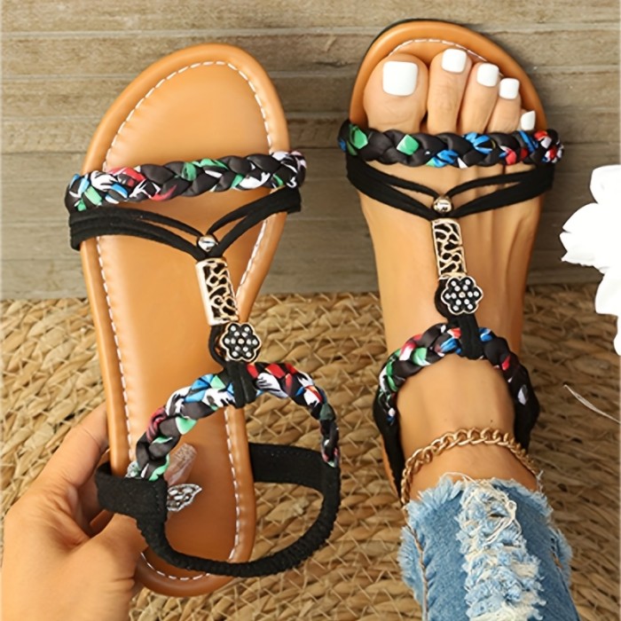 Boho-Chic Women's Braided Flat Sandals