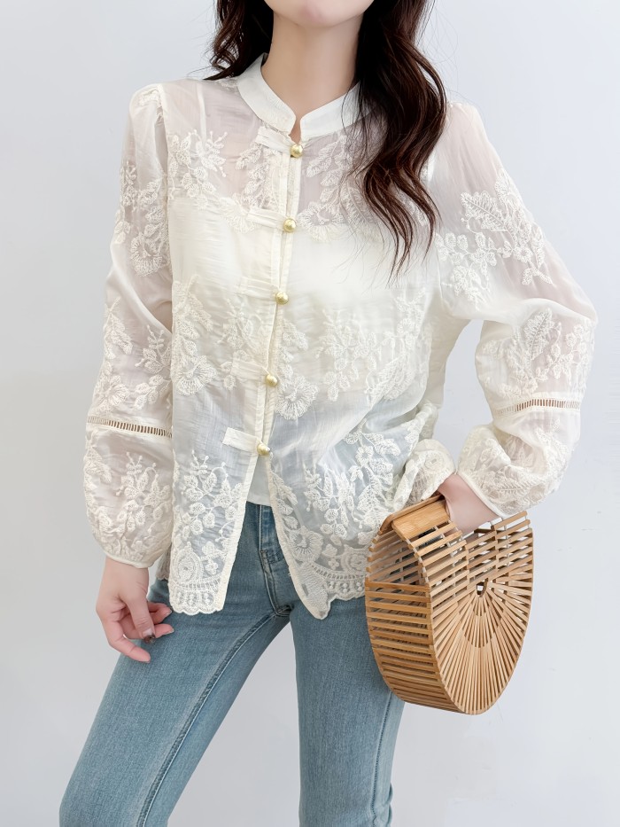 Suitable for Elegant And Fashionable Women'S Embroidered Long Sleeved Shirts
