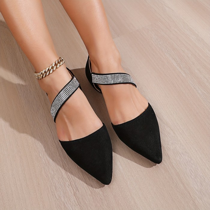 Women'S Spring And Autumn New Fashionable, Suitable For Pairing With Coffee Tee Versatile, Comfortable, Breathable, Lightweight, Water Diamond Pointed Shoes