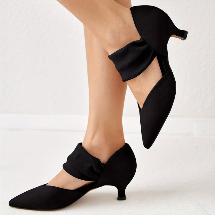 Women's Low Heel Dress Shoes, Pointed Toe Ankle Strap Elegant Party Wedding High Heels