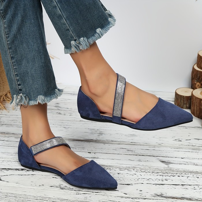 Women'S Spring And Autumn New Fashionable, Suitable For Pairing With Coffee Tee Versatile, Comfortable, Breathable, Lightweight, Water Diamond Pointed Shoes