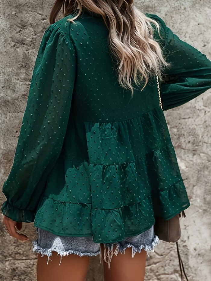 Summer Women's Loose Chiffon Polka Dot Neckline Knotted Top