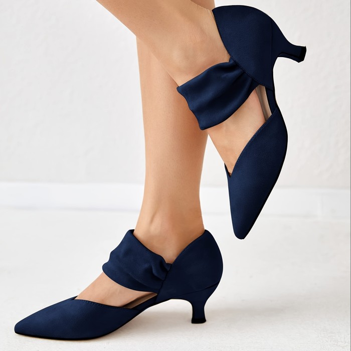 Women's Low Heel Dress Shoes, Pointed Toe Ankle Strap Elegant Party Wedding High Heels