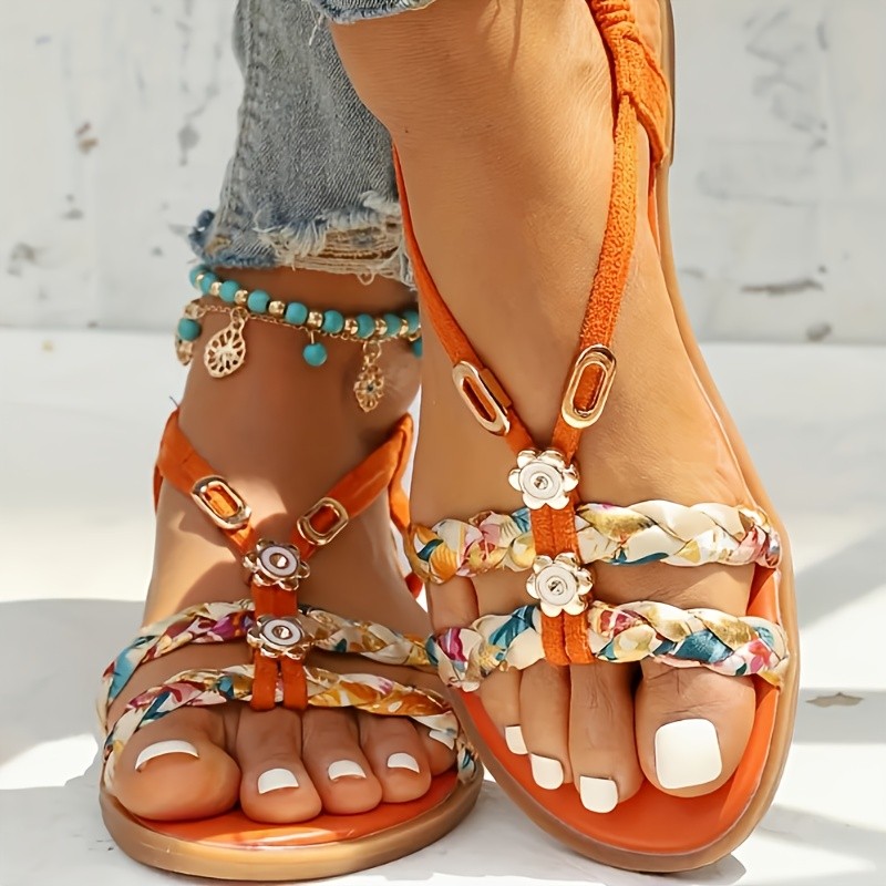 Boho-Chic Women's Braided Flat Sandals
