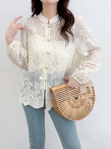 Suitable for Elegant And Fashionable Women'S Embroidered Long Sleeved Shirts