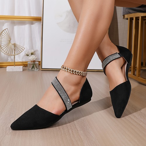 Women'S Spring And Autumn New Fashionable, Suitable For Pairing With Coffee Tee Versatile, Comfortable, Breathable, Lightweight, Water Diamond Pointed Shoes