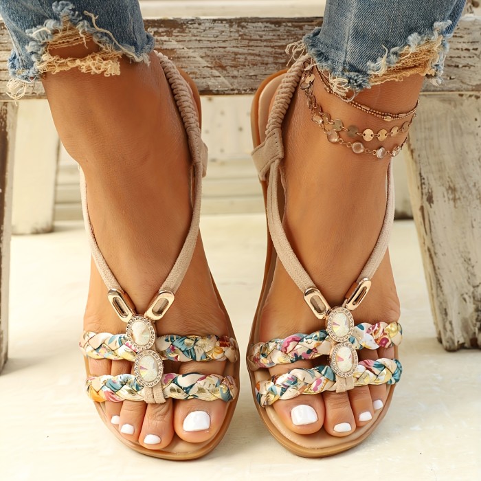 Boho-Chic Women's Braided Flat Sandals