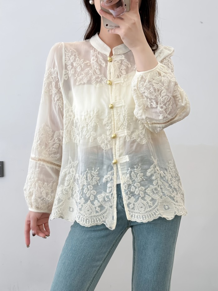 Suitable for Elegant And Fashionable Women'S Embroidered Long Sleeved Shirts