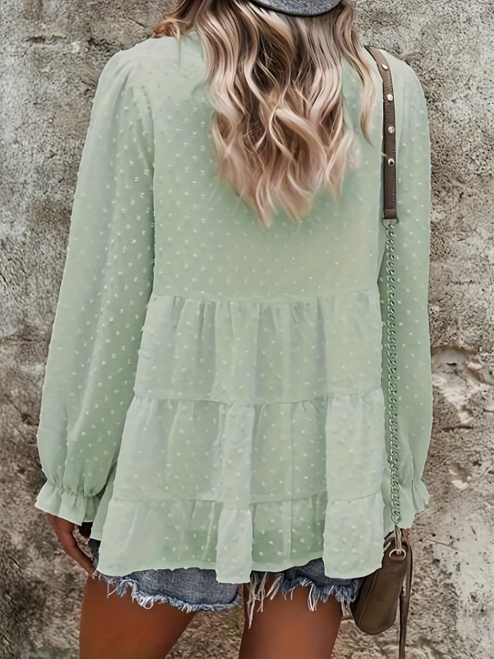 Summer Women's Loose Chiffon Polka Dot Neckline Knotted Top
