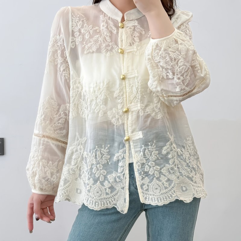 Suitable for Elegant And Fashionable Women'S Embroidered Long Sleeved Shirts