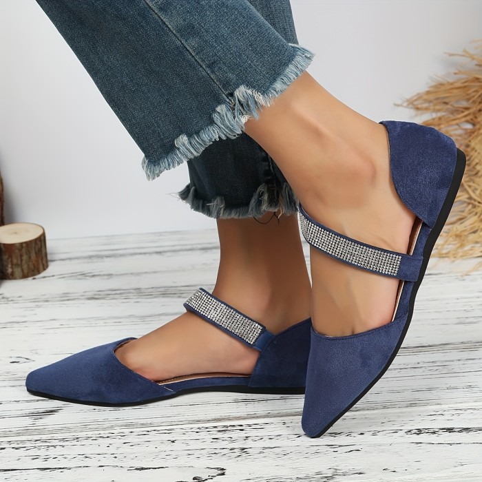 Women'S Spring And Autumn New Fashionable, Suitable For Pairing With Coffee Tee Versatile, Comfortable, Breathable, Lightweight, Water Diamond Pointed Shoes