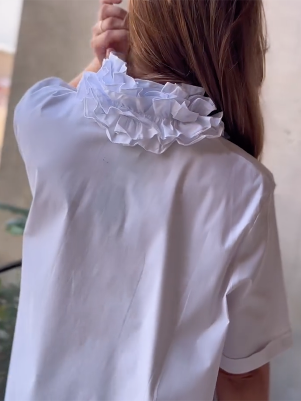 Loose Short Sleeves Solid Color Three-Dimensional Flower Lapel Blouses&Shirts Tops