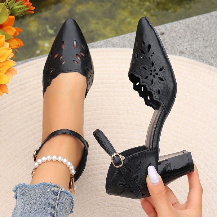 2025 New Women's Elegant Hollow-Out Design Mid-Heel Sandals