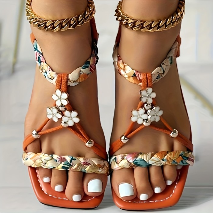 Boho-Chic Women's Braided Flat Sandals