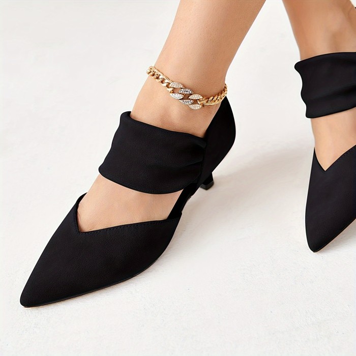 Women's Low Heel Dress Shoes, Pointed Toe Ankle Strap Elegant Party Wedding High Heels