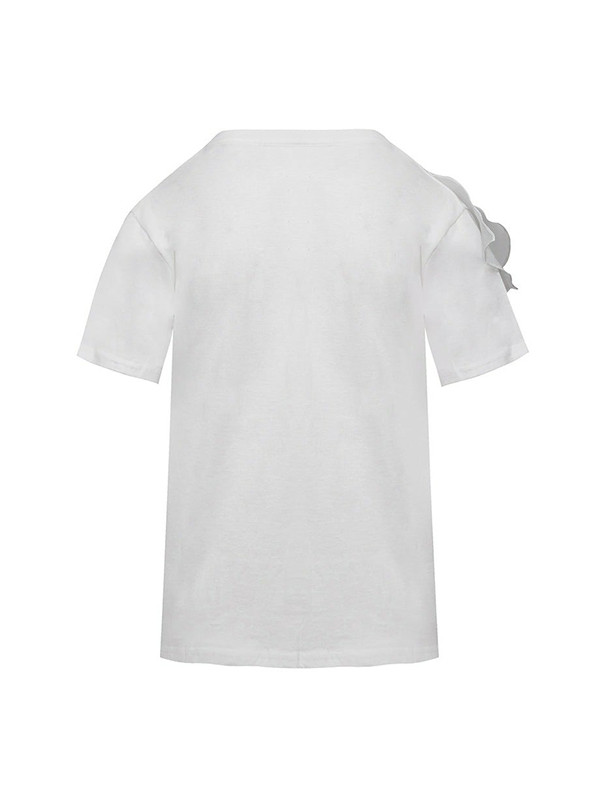 Loose Short Sleeves Pleated Split-Joint Tiered Round-Neck T-Shirts