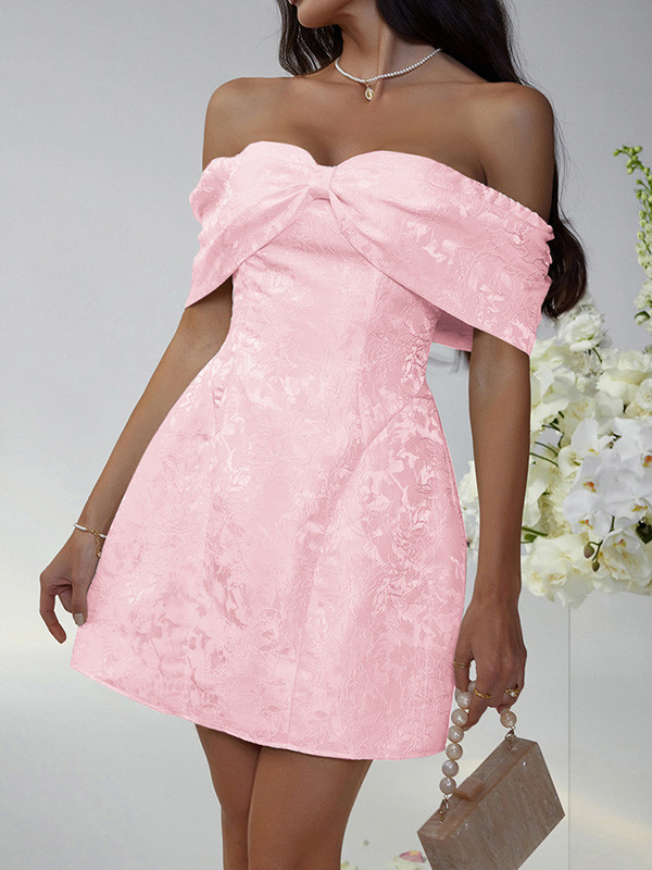 A-Line High Waisted Solid Color Off-The-Shoulder Mini Dresses