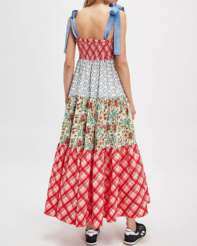 Fashion Stitching Printed Sling Dress
