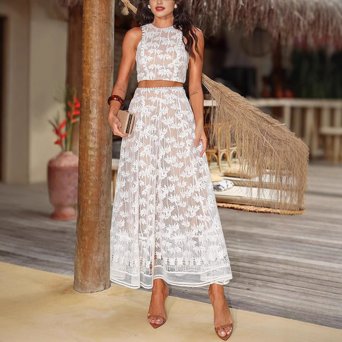 Casual Vacation Vest Zipper Pocket Skirt Two-Piece Set