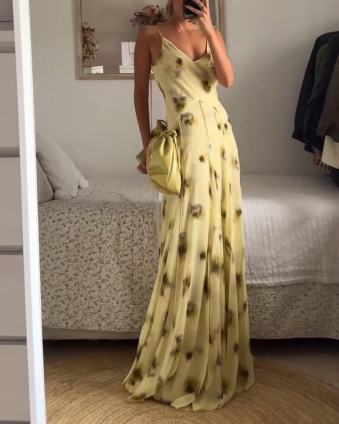 Elegant V-Neck Printed Dress