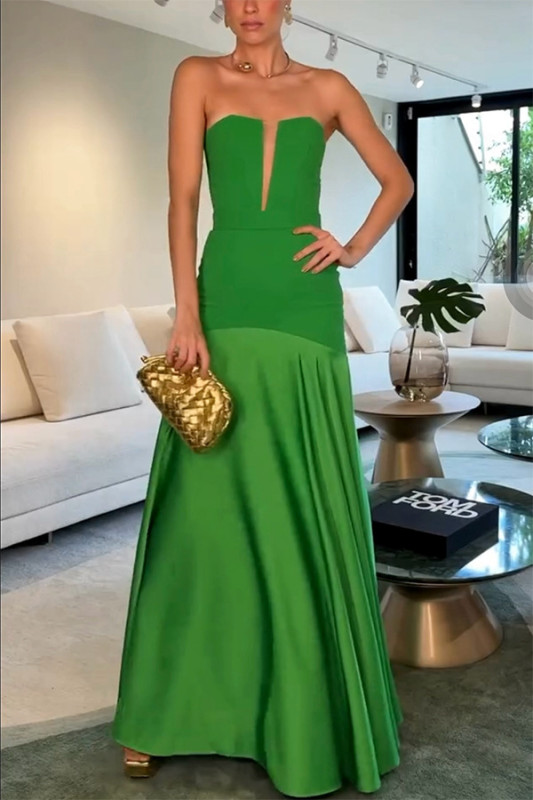 Stitching Wraps Strapless Deep V-Neck Dress